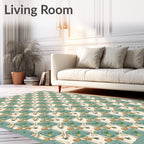 Retro Teal Abstract Floral Repeating Rug