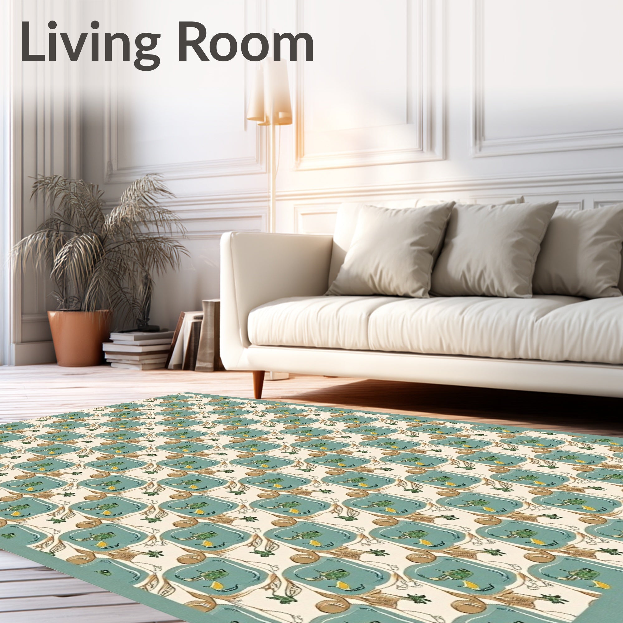 Retro Teal Abstract Floral Repeating Rug