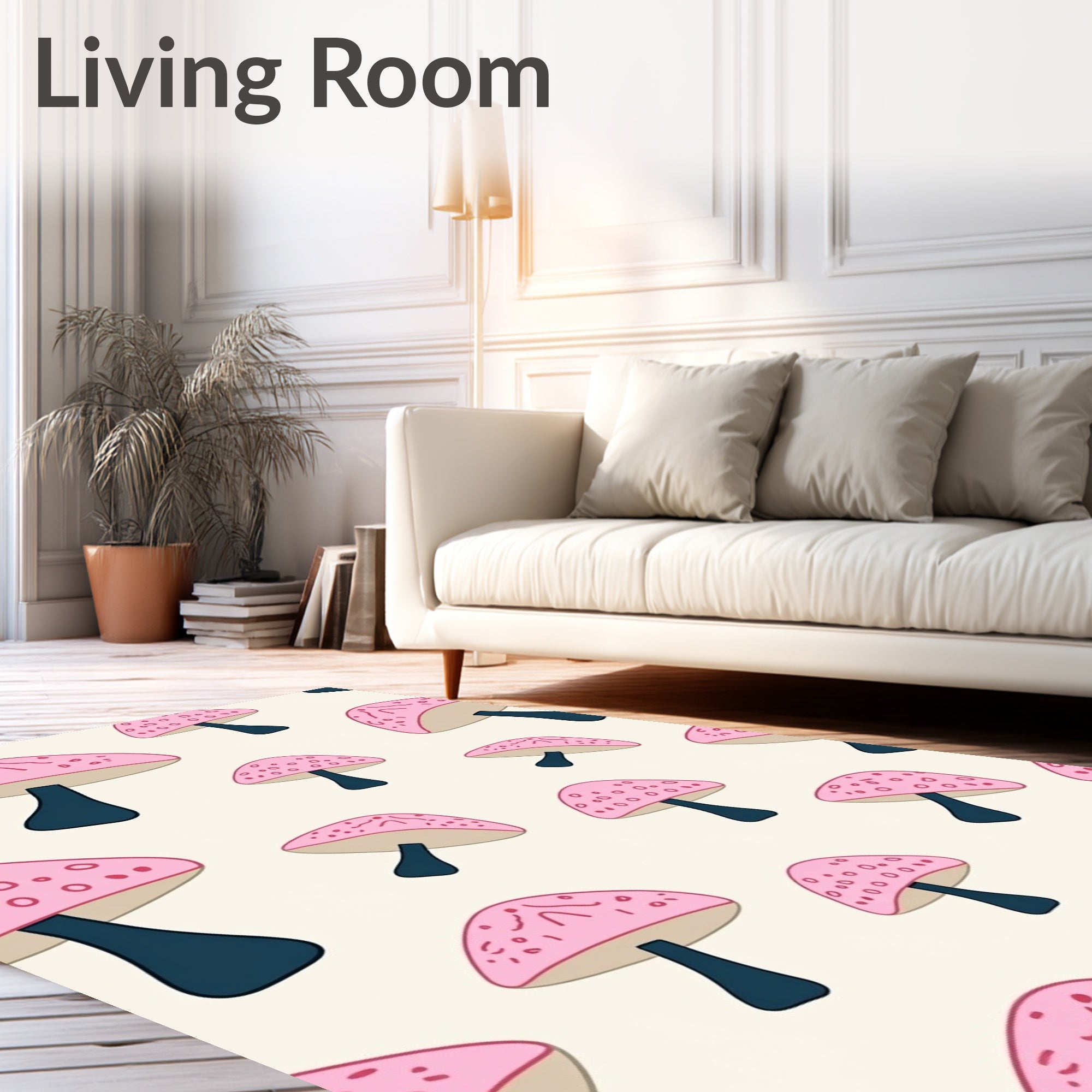 Whimsical Pink Mushroom Forest Pattern Rug