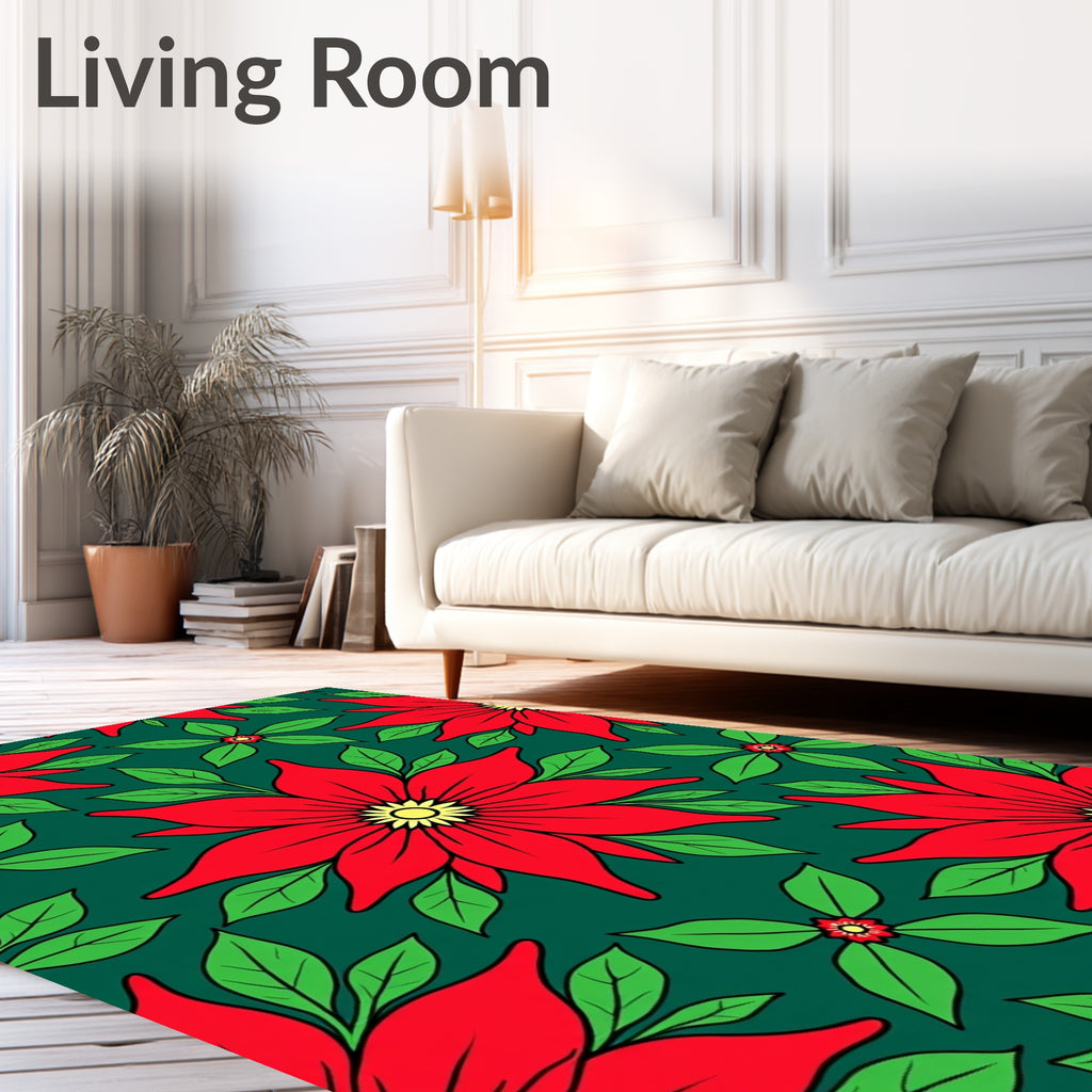Bold Red Poinsettia Floral Garden Rug