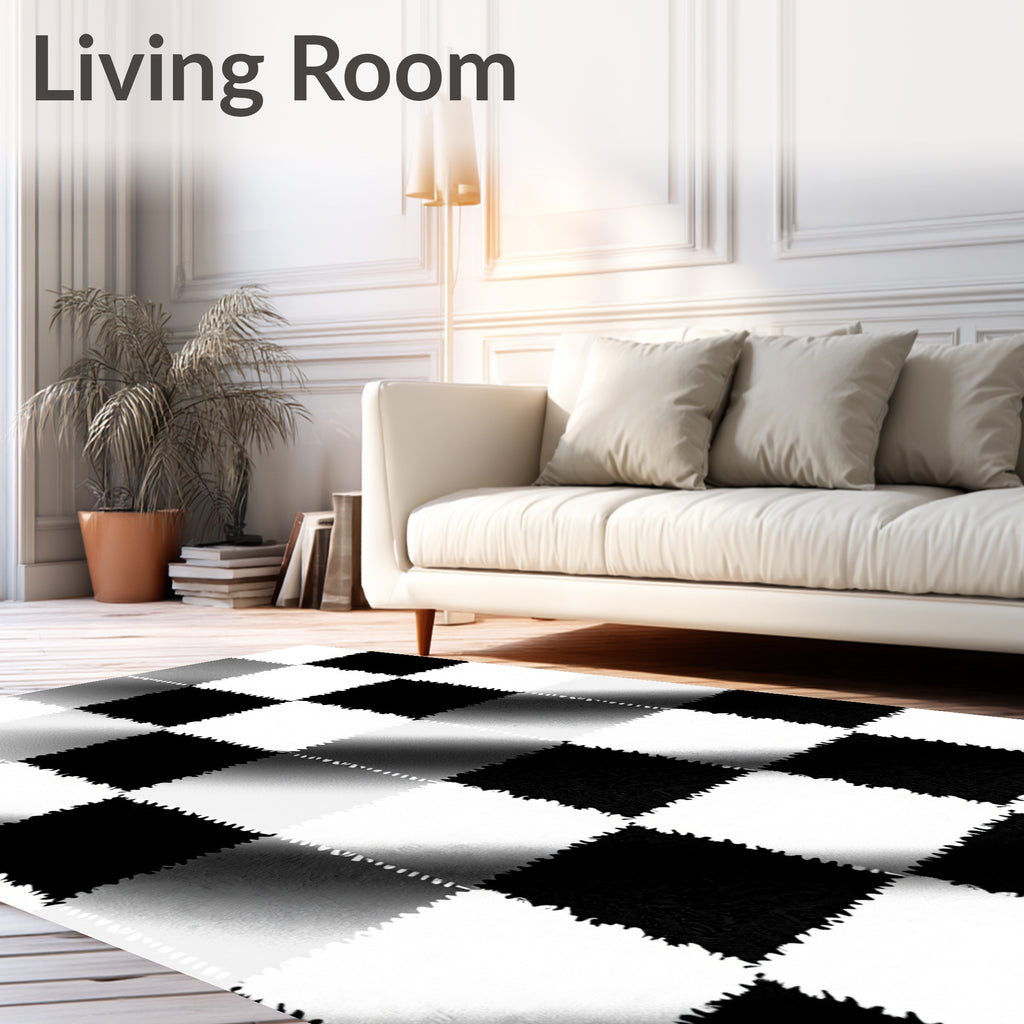 Monochrome Checkerboard Square Gradient Rug