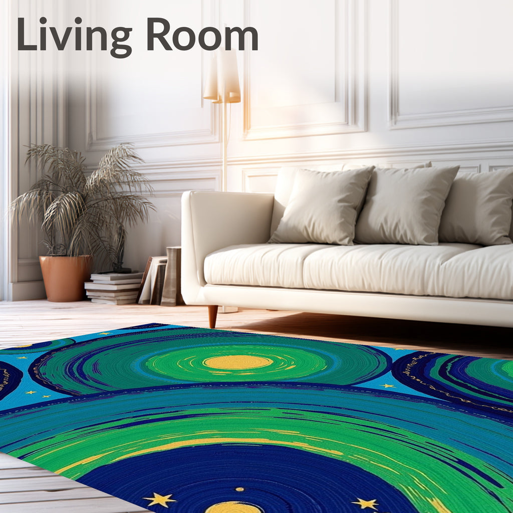 Vibrant Teal Swirl Galaxy Rug