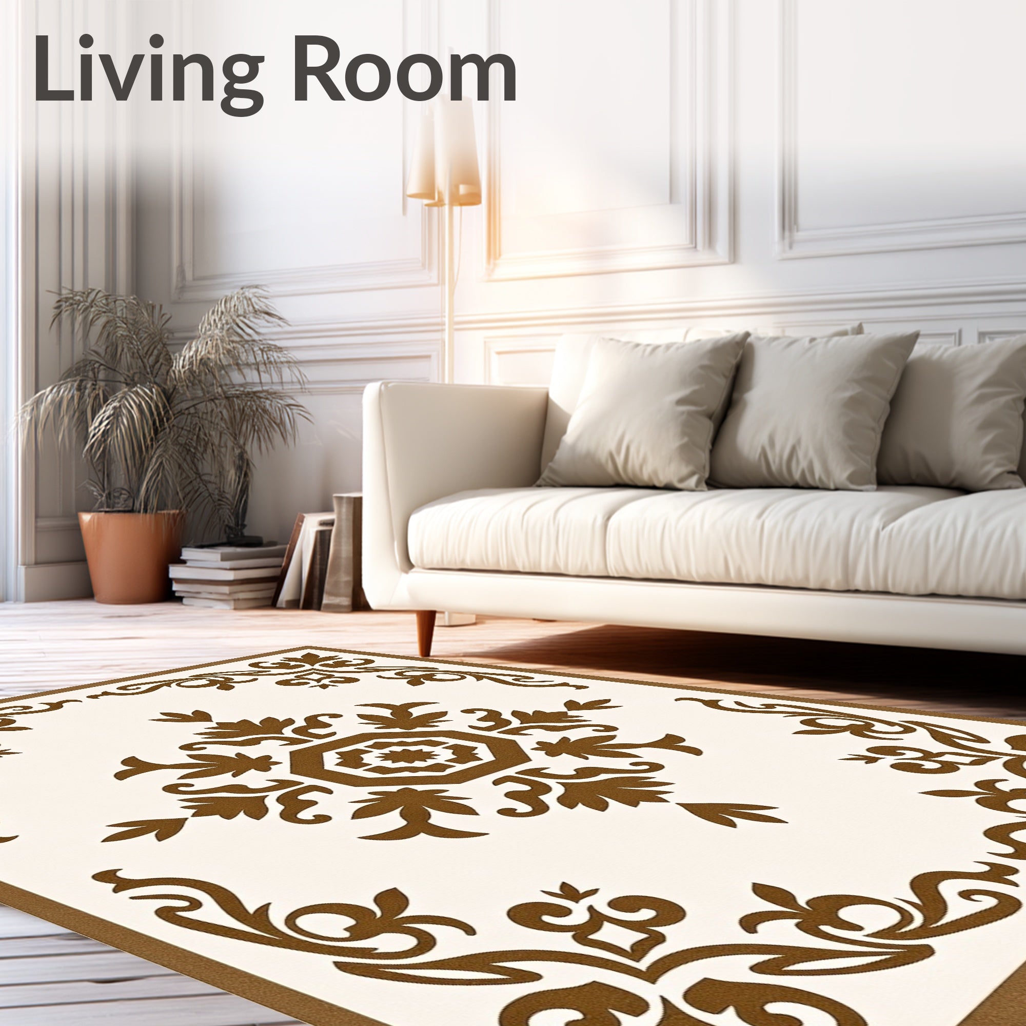 Brown Damask Floral Vintage Rug