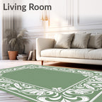 White Leafy Border Scrollwork Frame Rug