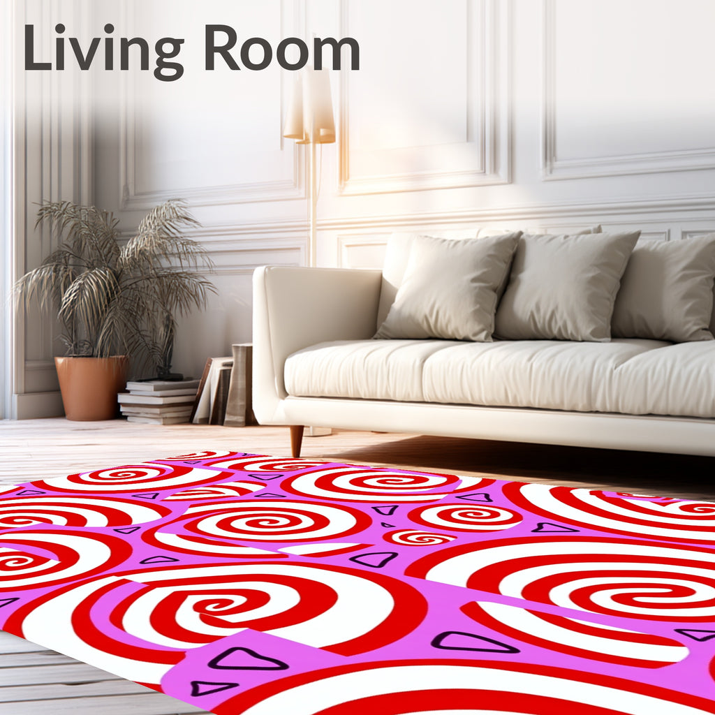 Whimsical Red Swirls Pink Triangles Rug