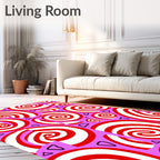 Whimsical Red Swirls Pink Triangles Rug
