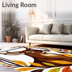 Autumn Deer With Golden Leaf Border Rug