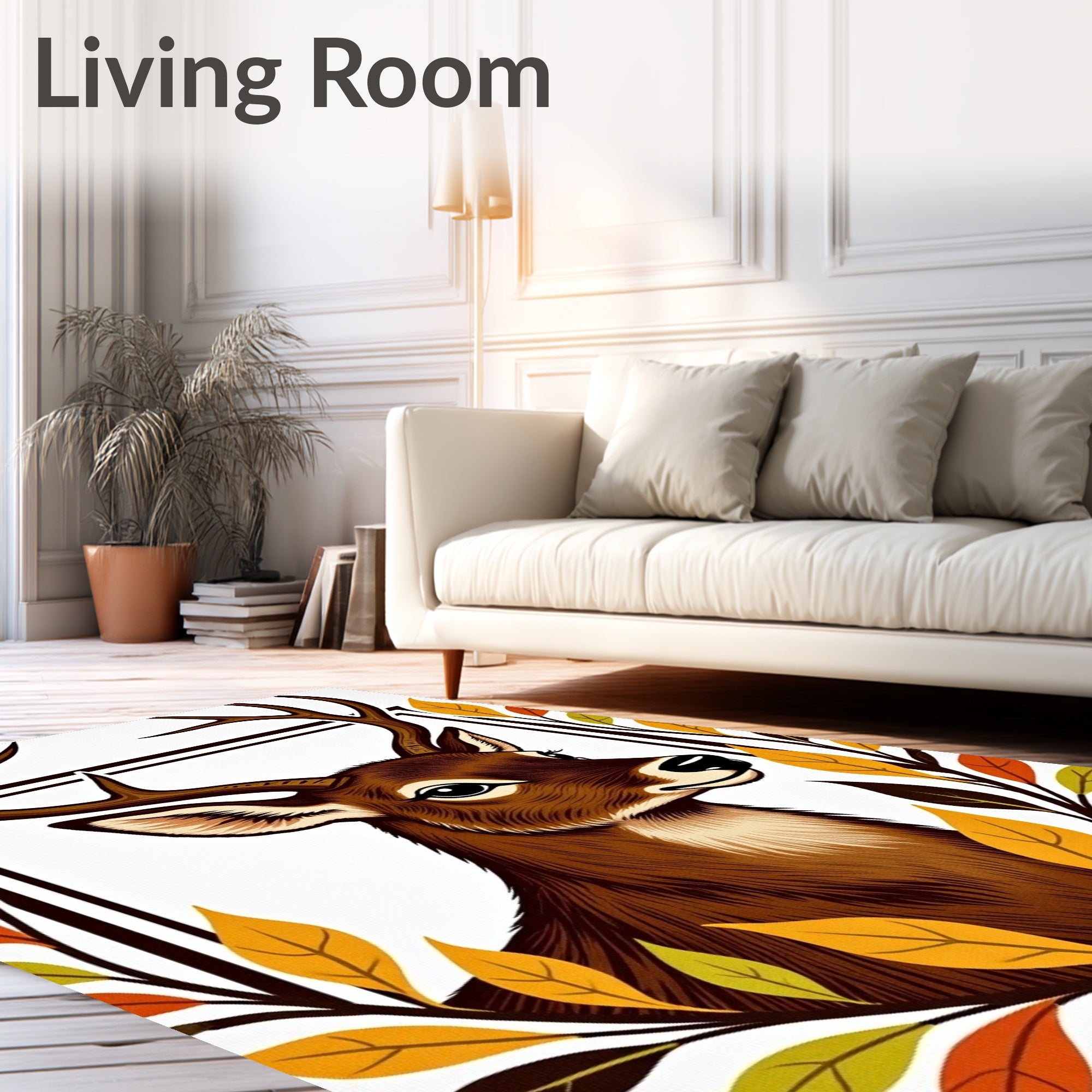 Autumn Deer With Golden Leaf Border Rug