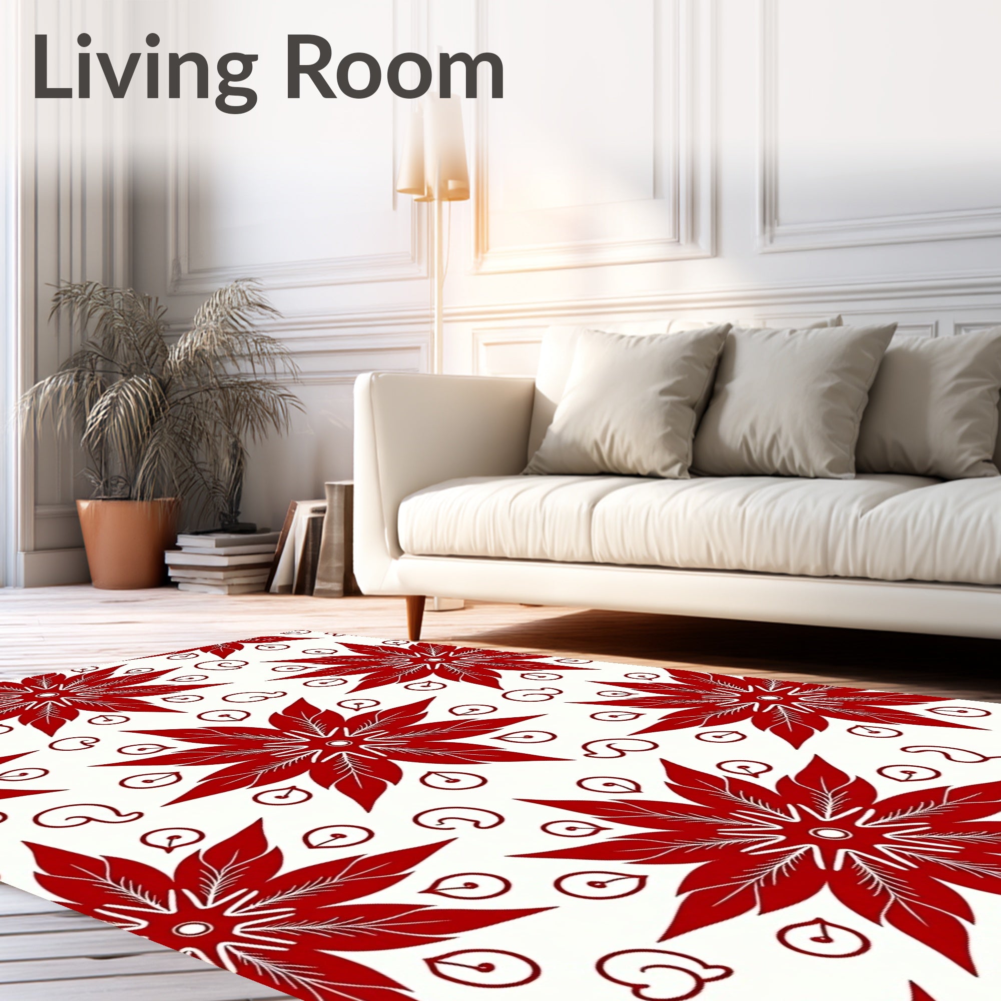 Vibrant Red Starburst Floral Rug