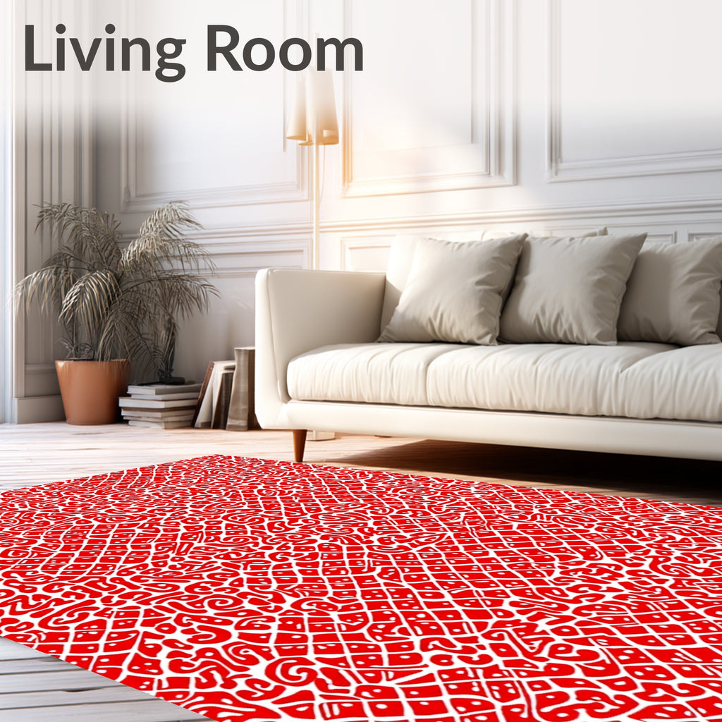 Bold Red Abstract Organic Grid Rug