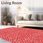 Bold Red Abstract Organic Grid Rug