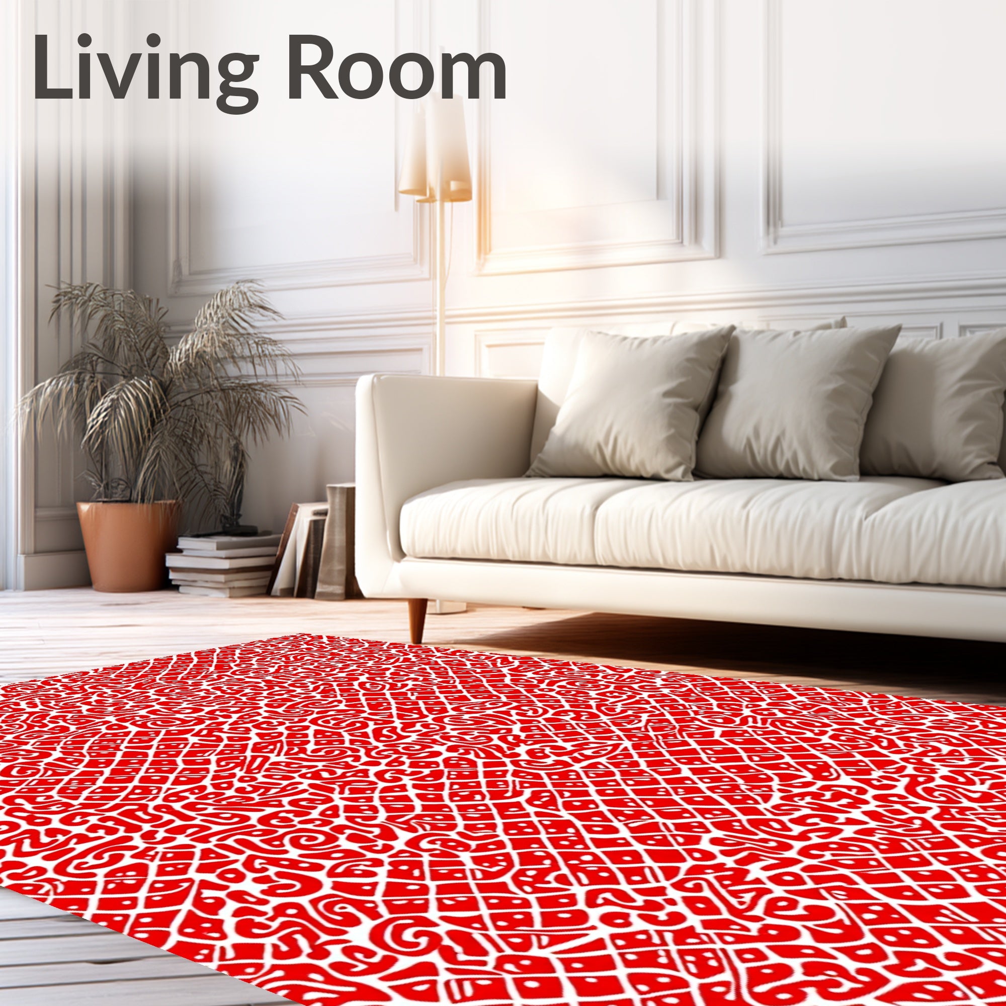 Bold Red Abstract Organic Grid Rug