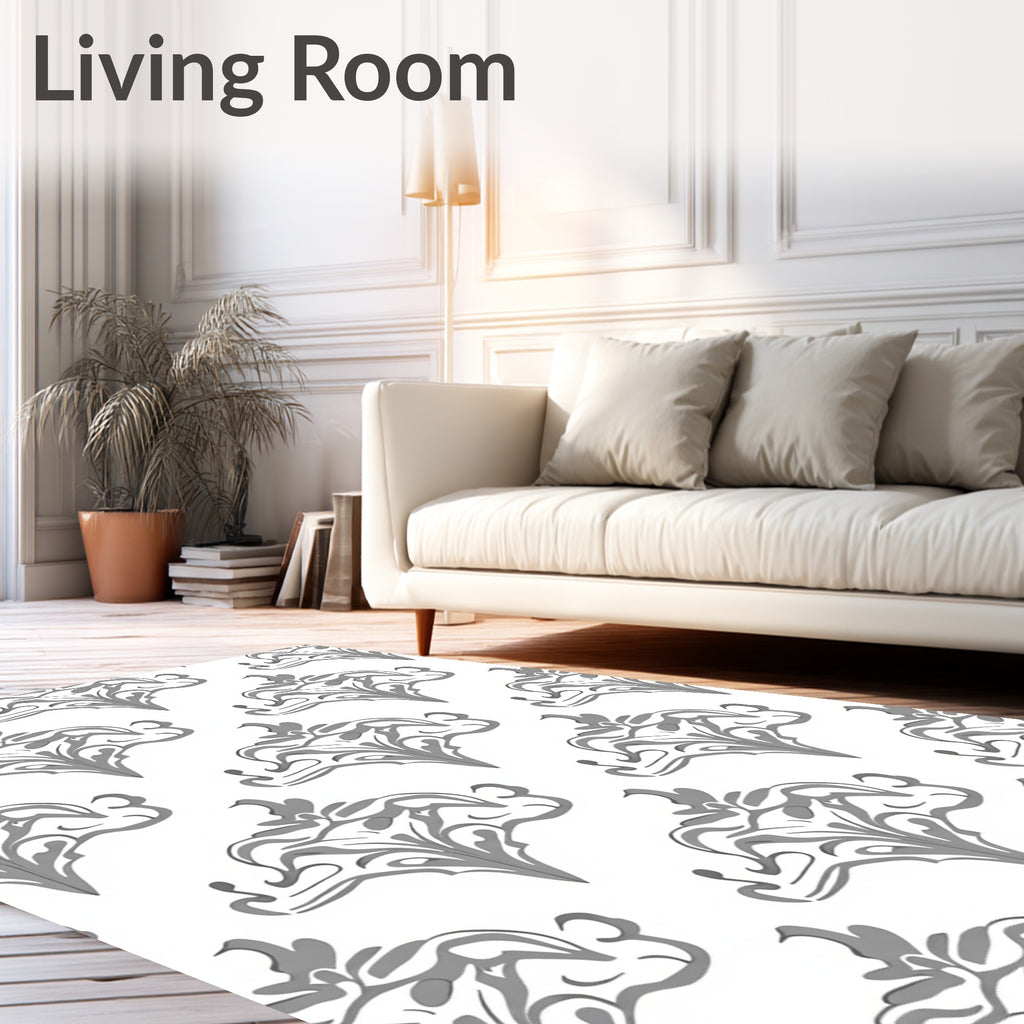 Gray Baroque Floral Crest Rug
