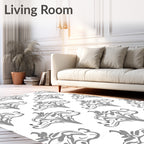 Gray Baroque Floral Crest Rug