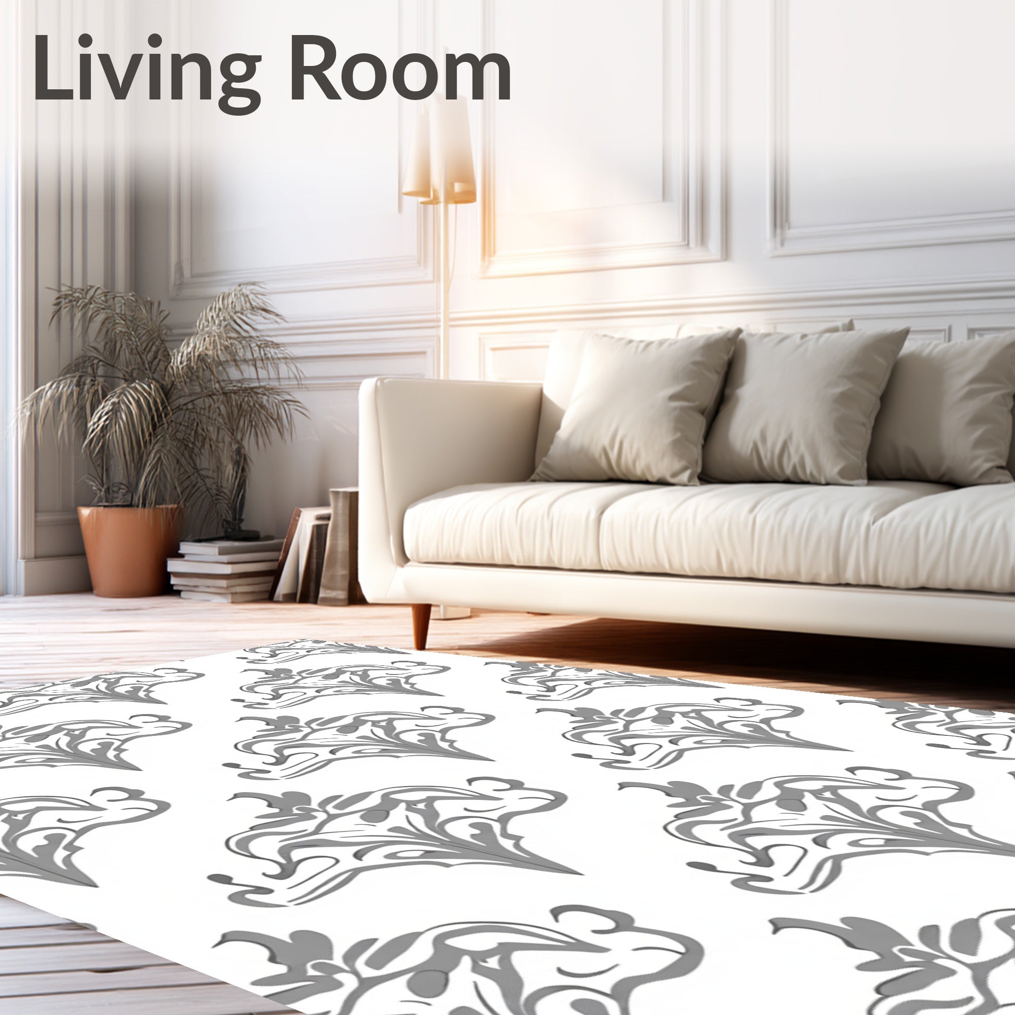 Gray Baroque Floral Crest Rug