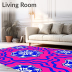 Vibrant Pink Blue Floral Wave Medallions Rug