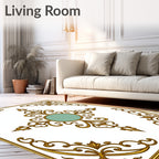 Golden Teal Scrollwork Medallion Rug
