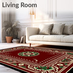 Rich Crimson Green Geometric Medallion Rug