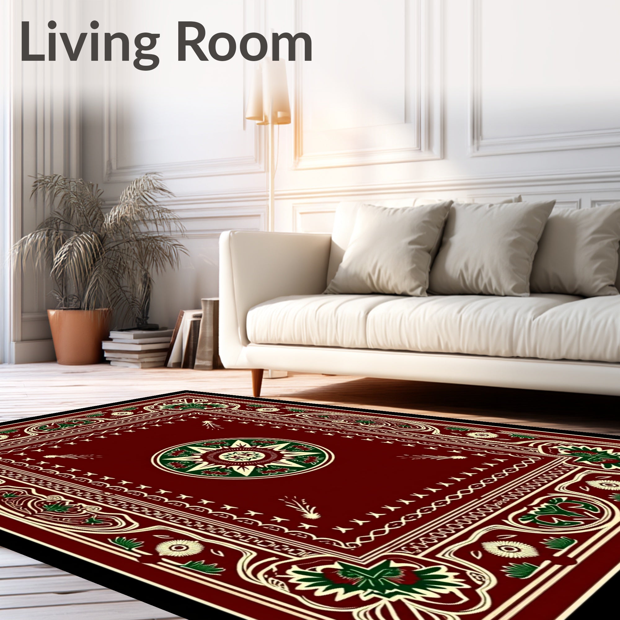 Rich Crimson Green Geometric Medallion Rug