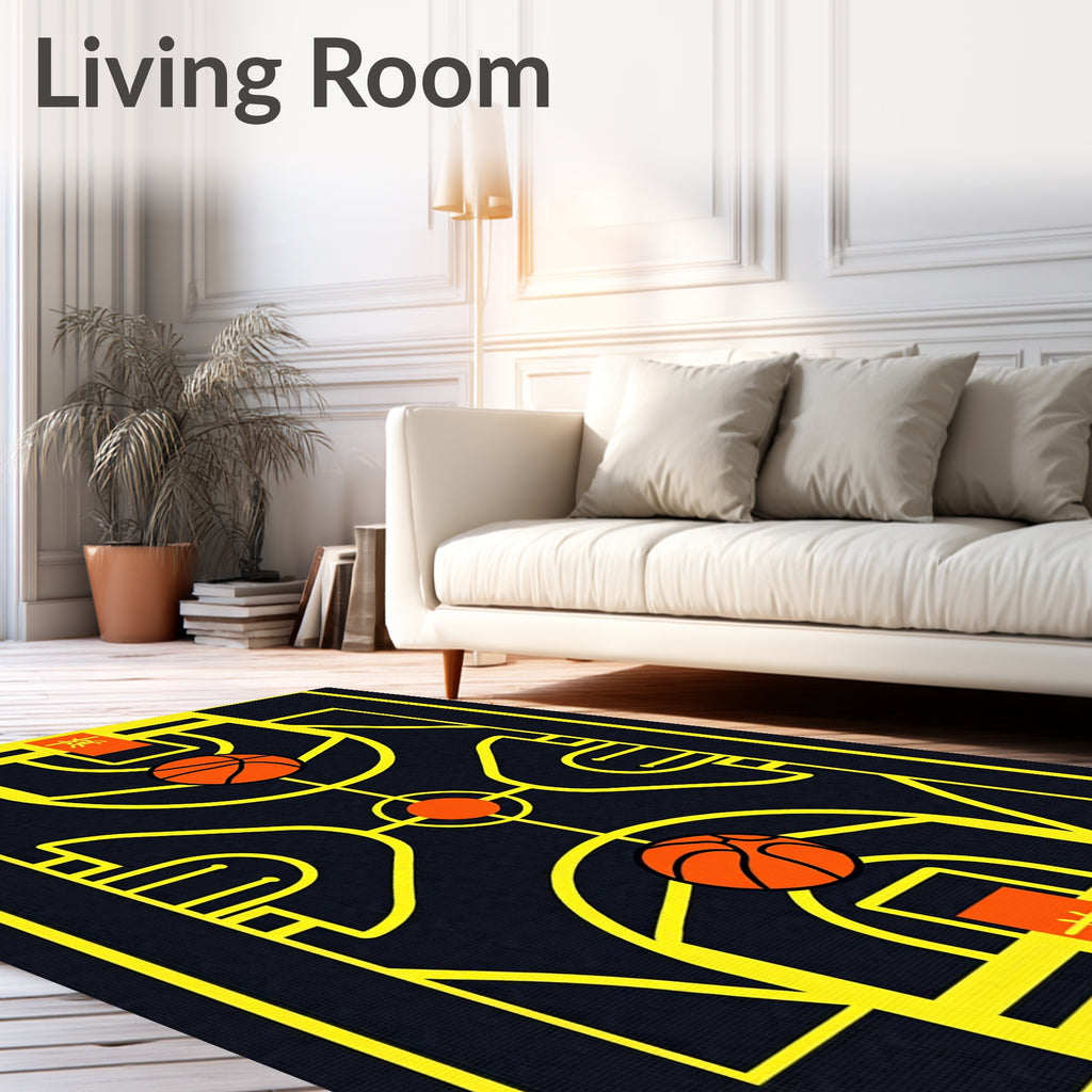 Golden Basketball Court Geometric Rug