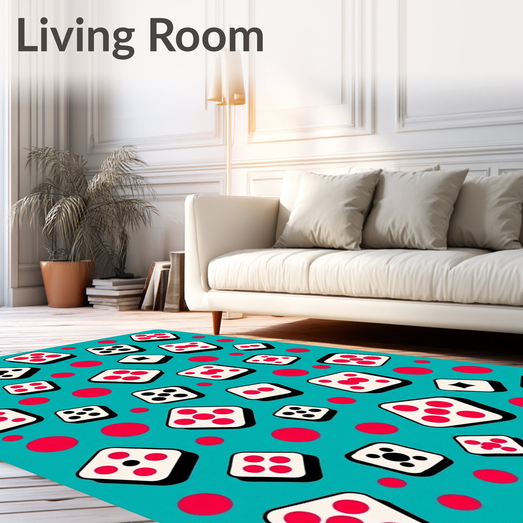 Teal Red Dice Scatter Rug