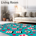 Teal Red Dice Scatter Rug