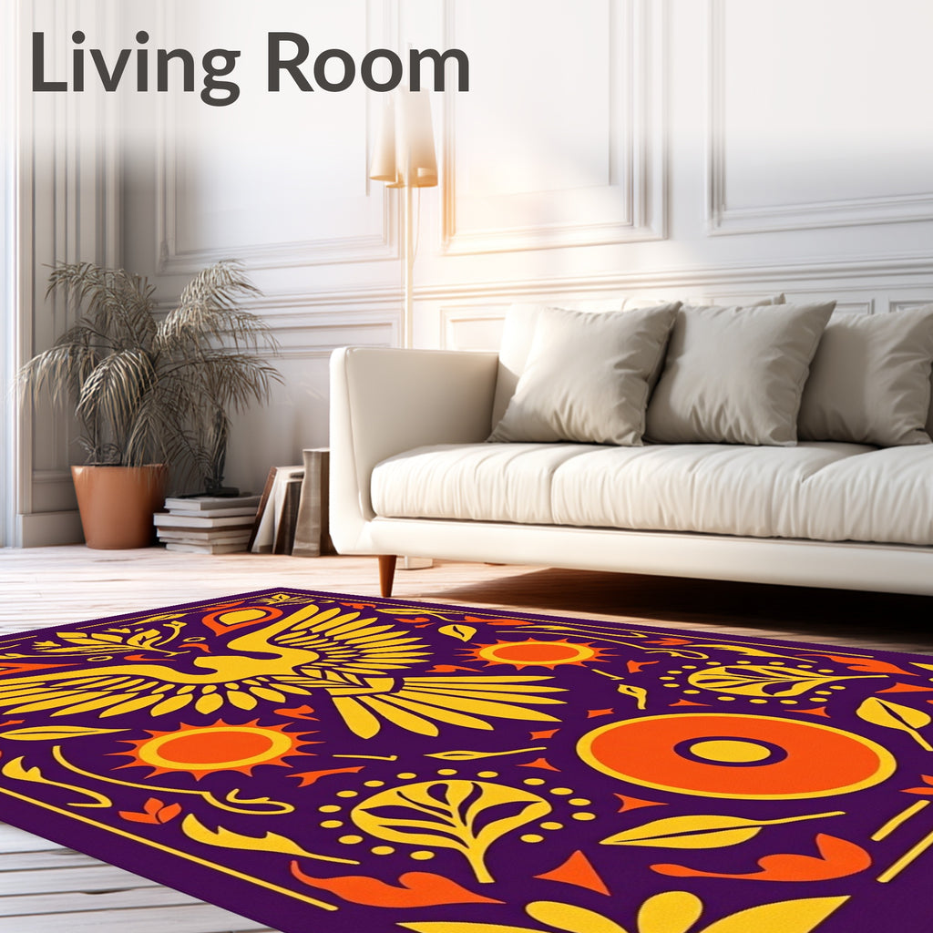 Golden Phoenix Sun Blossom Aubergine Rug