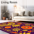 Golden Phoenix Sun Blossom Aubergine Rug