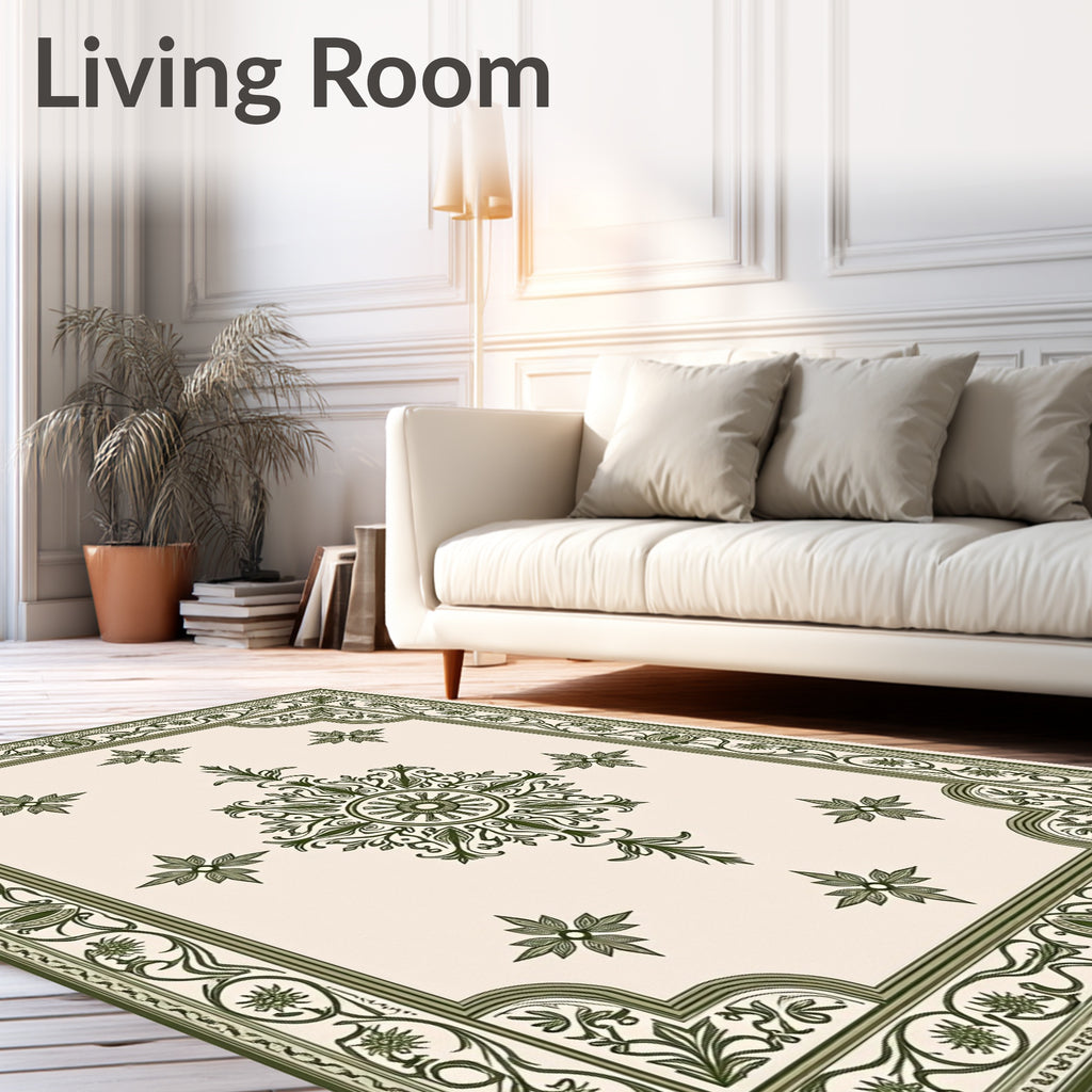 Elegant Green Central Medallion Floral Rug