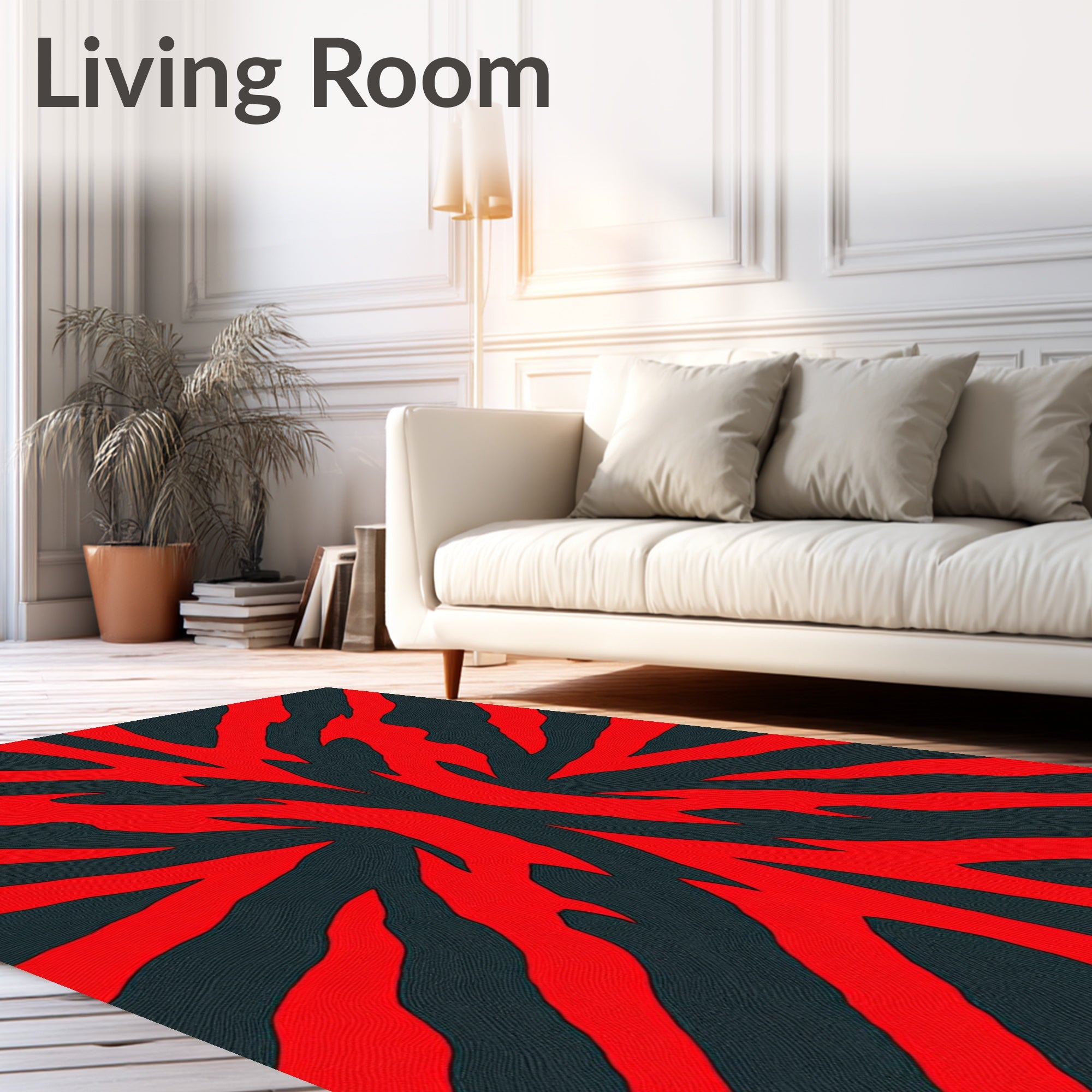 Bold Red Jagged Radiating Lines Rug