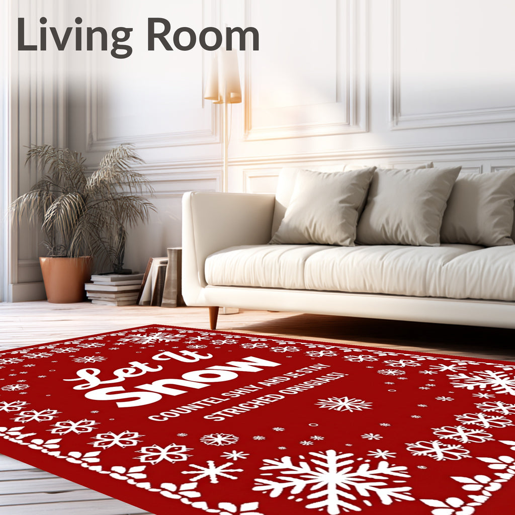 Red Snowflake Border Rug