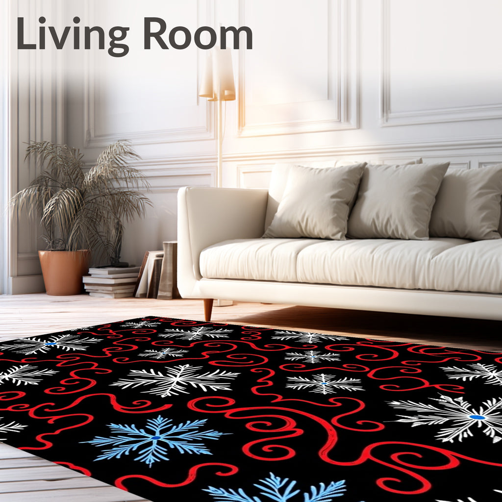 Red Swirl Snowflake Snowfall Rug