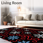 Red Swirl Snowflake Snowfall Rug