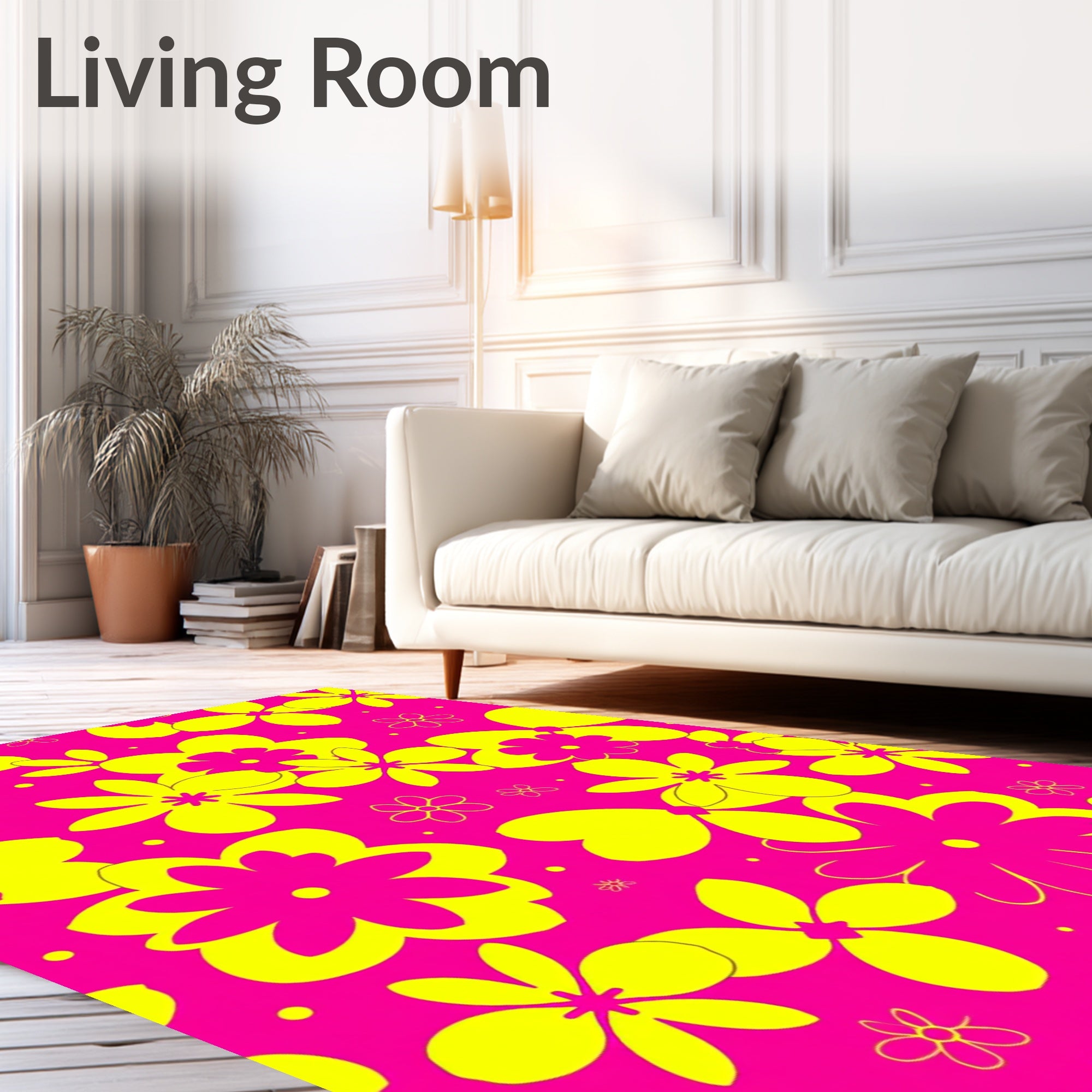 Bright Pink Yellow Floral Collage Rug