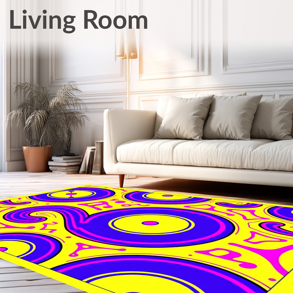 Retro Pink Blue Yellow Vinyl Record Rug