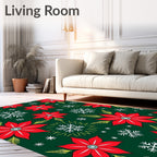 Red Poinsettia Snowflake Holiday Emerald Rug