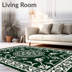 Forest Green Floral Medallion Border Rug