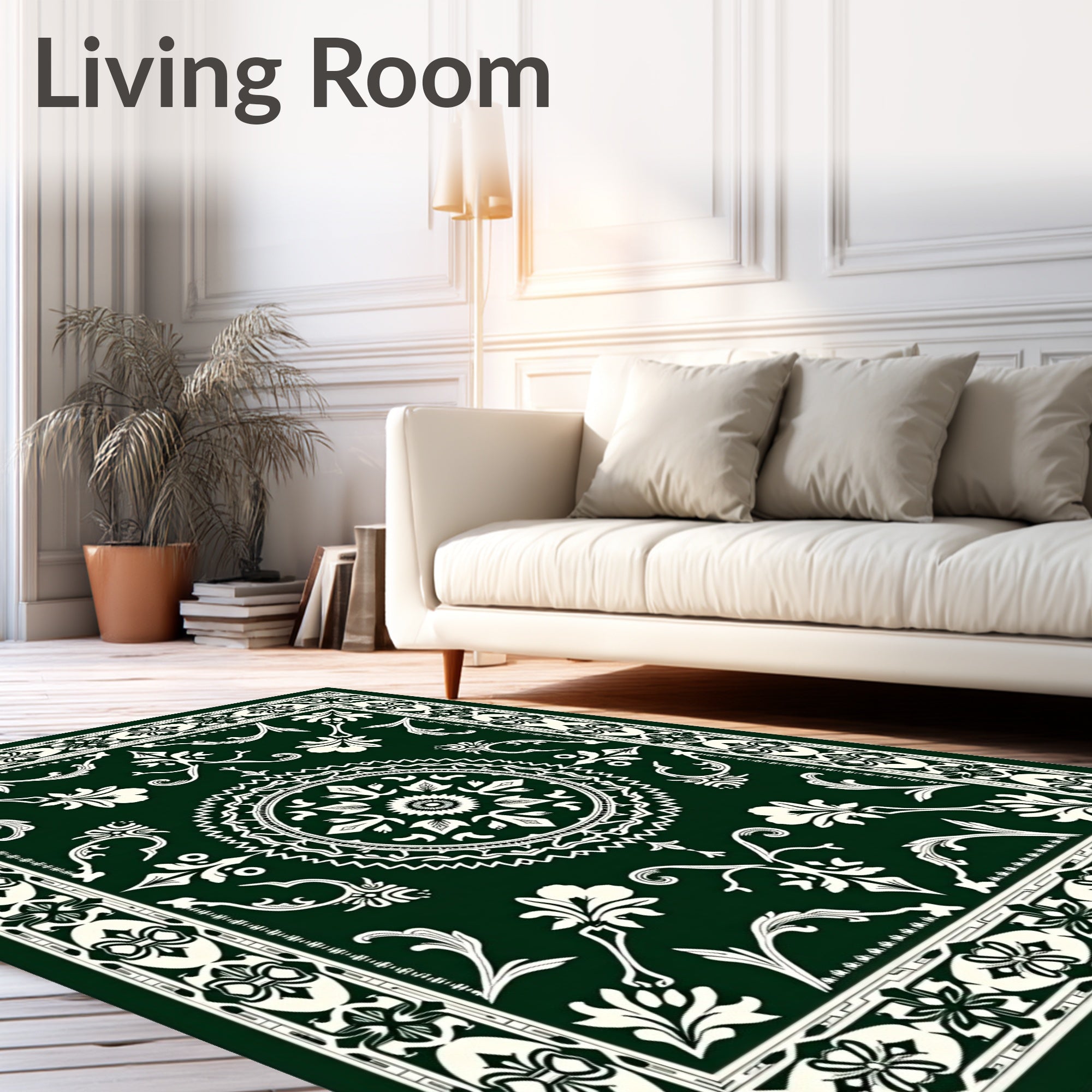 Forest Green Floral Medallion Border Rug