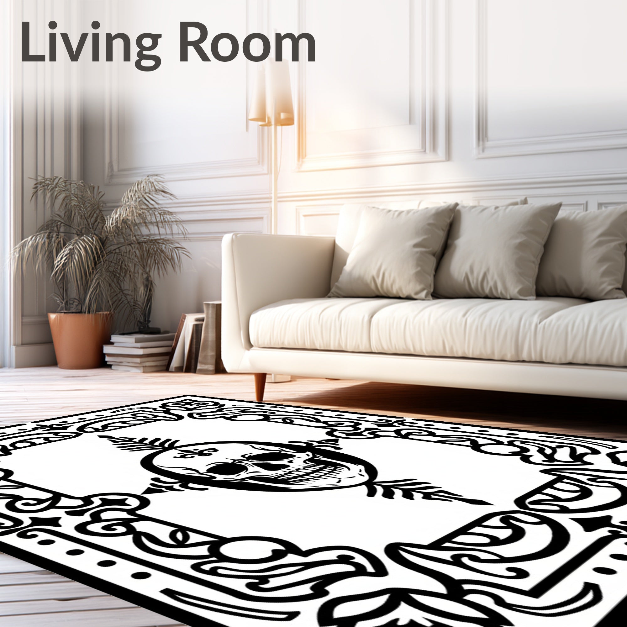 Black Skull Goth Border Medallion Rug