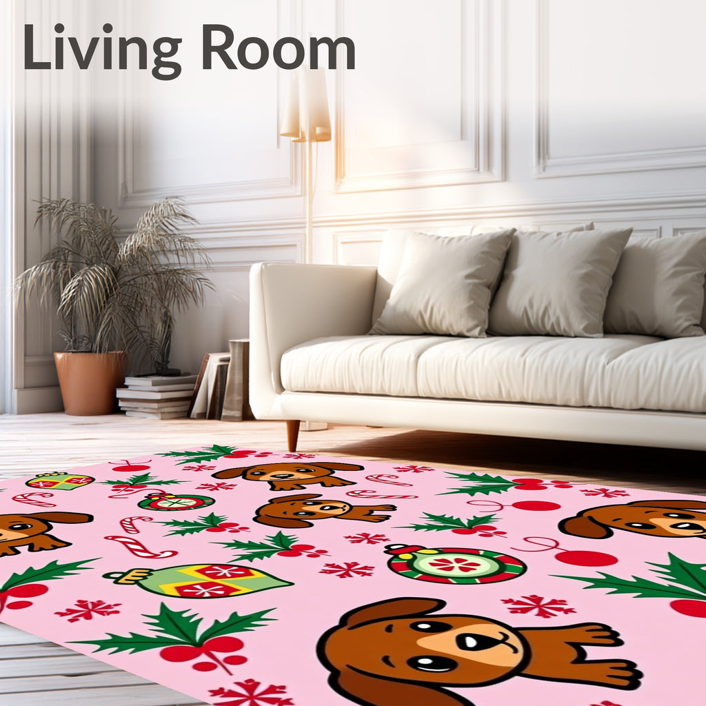 Whimsical Dachshund Christmas Ornaments Holly Rug