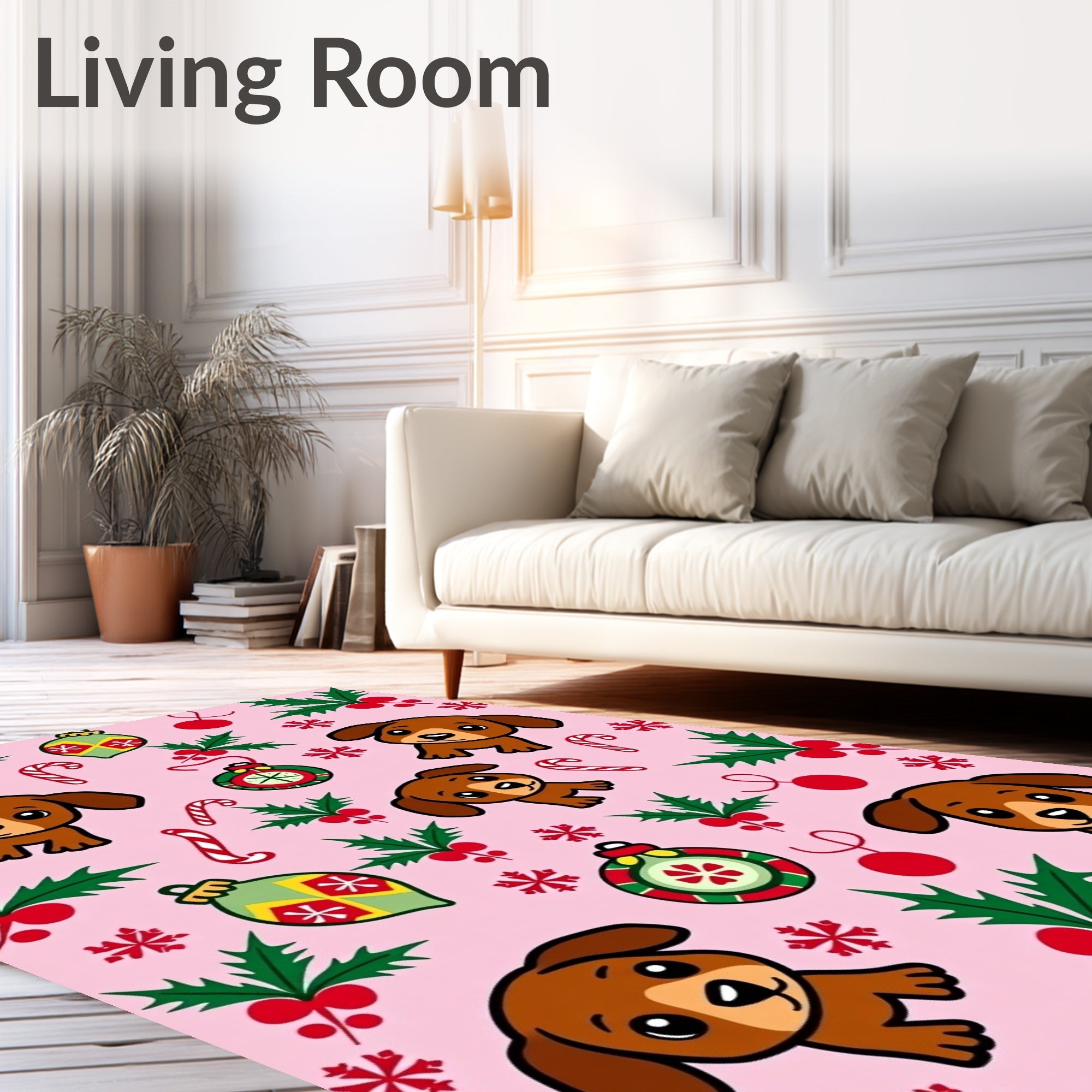 Whimsical Dachshund Christmas Ornaments Holly Rug