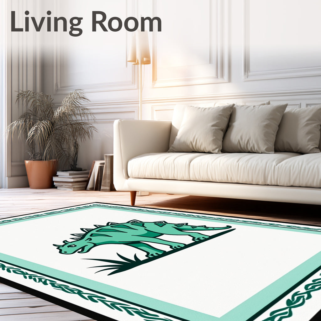 Green Dino Grass Border Rug
