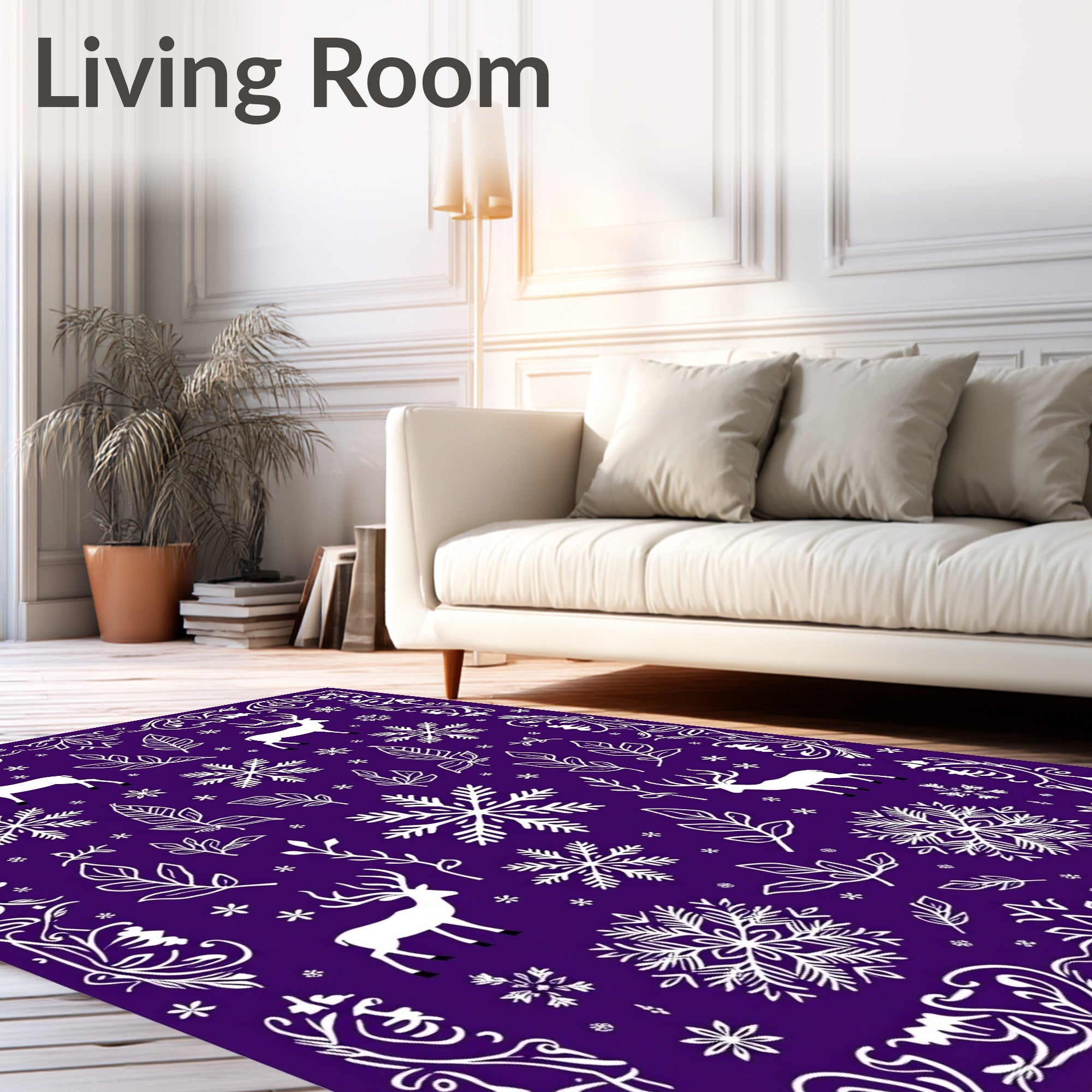 Winter Deer Snowflake Floral Border Rug