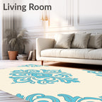 Aqua Damask Flourish Cream Rug