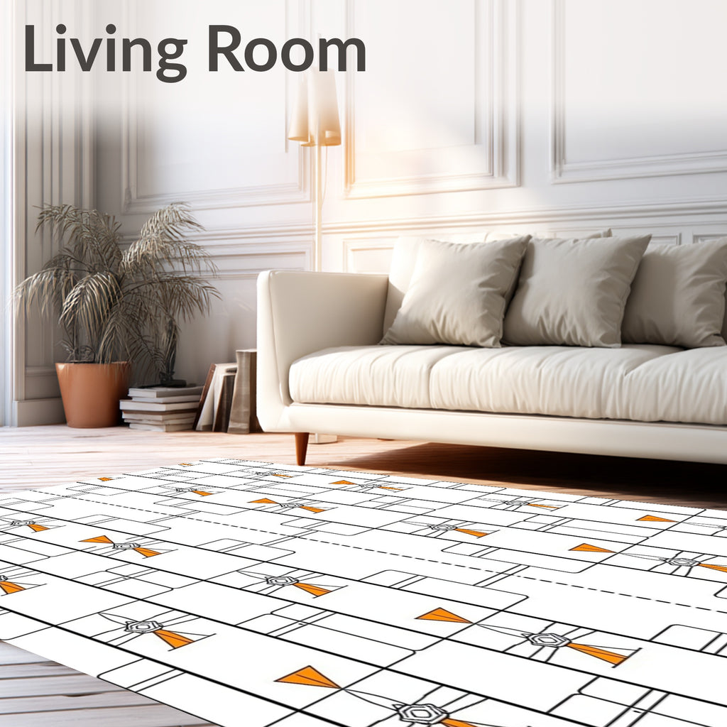 White Orange Geometric Abstract Frame Rug