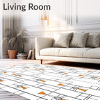 White Orange Geometric Abstract Frame Rug