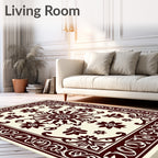 Deep Crimson Floral Medallion Ivory Rug