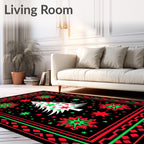 Festive Red Green Christmas Tree Stars Rug