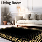 Golden Floral Vine Dotted Frame Rug