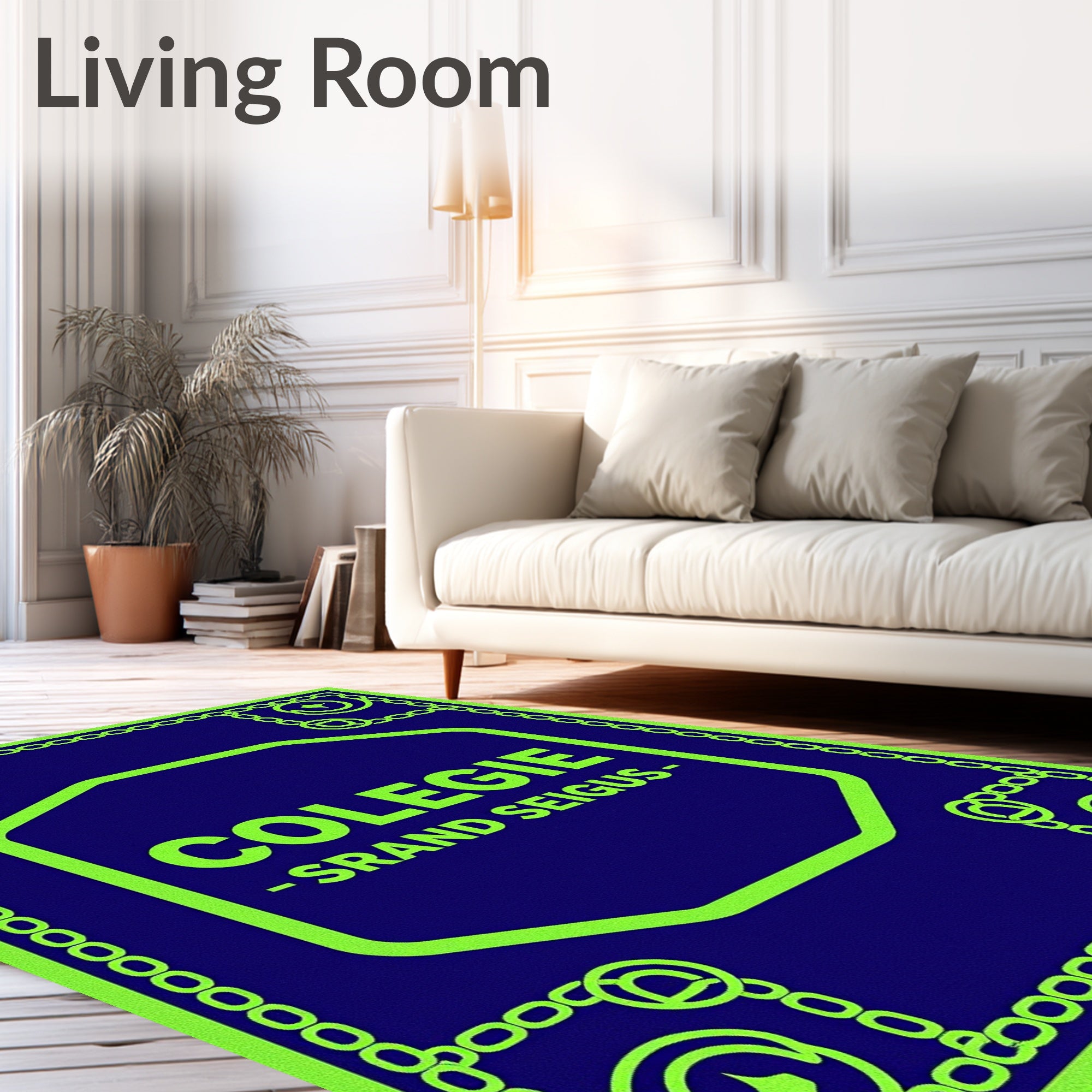 Neon Blue Chain Starburst Octagon Rug